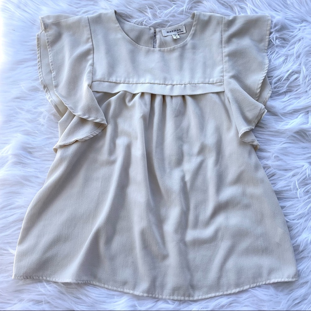 Monteau cream beige flutter sleeve blouse